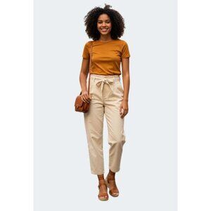 Zara Womens Barrel Leg Cream Cotton-Blend High-Waisted Pants Size Medium